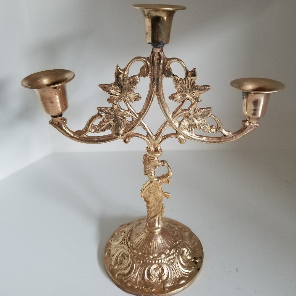 Candelabra 3 candle holder metal 1985